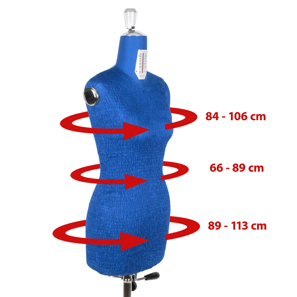 Fabma Schneiderpuppe/Schneiderbüste / Arm links / mit Rollen (weiblich / Größe 36 - 48 / blau / verstellbar)