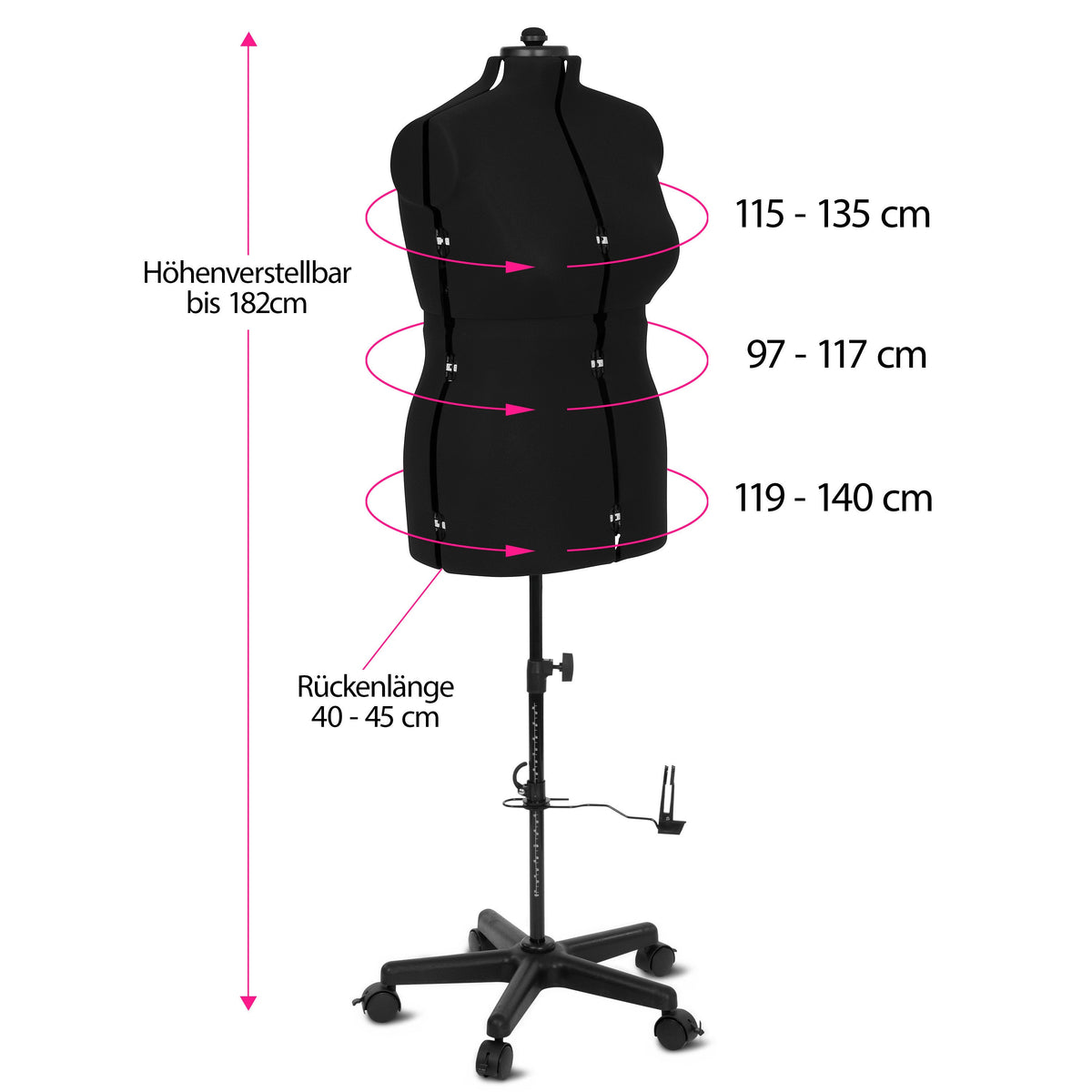Schneiderpuppe/Schneiderbüste Supa Fit "L" mit Rollen (verstellbar / schwarz)