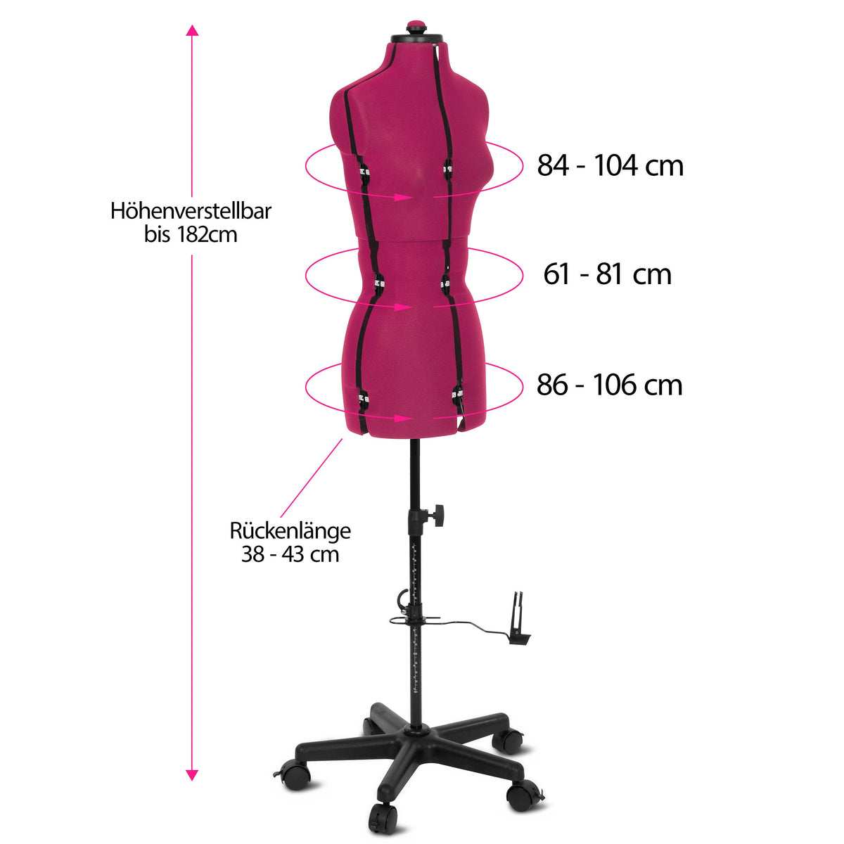 Schneiderpuppe/Schneiderbüste Supa Fit "S" mit Rollen (verstellbar / pink)