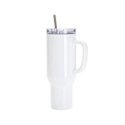 Edelstahl-Becher mit Strohhalm (1200 ml / weiß / für Sublimationsdrucke geeignet)