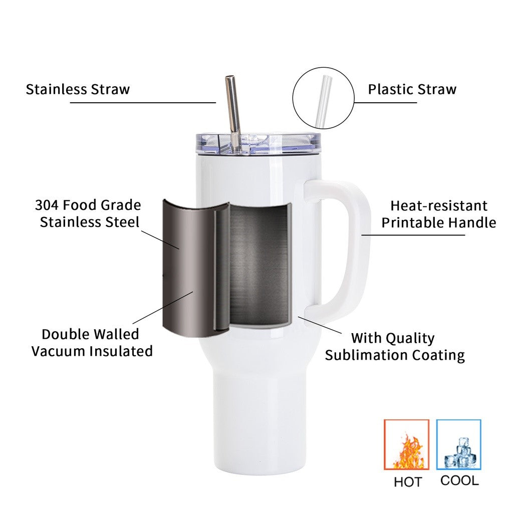 Edelstahl-Becher mit Strohhalm (1200 ml / weiß / für Sublimationsdrucke geeignet)