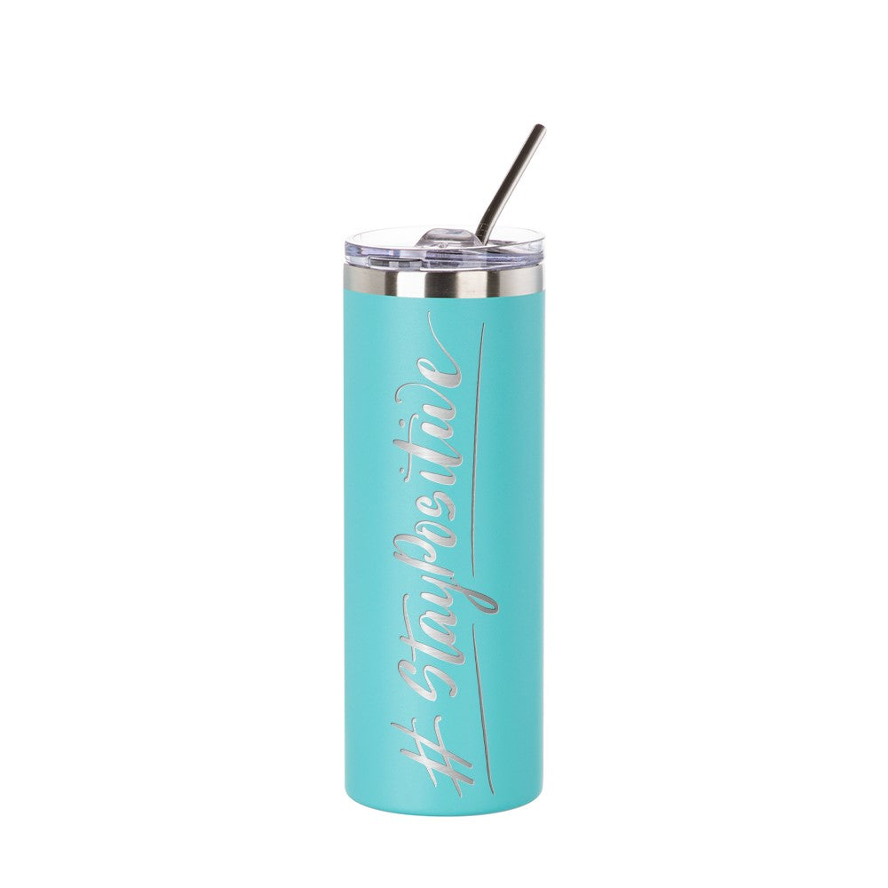 Thermo-Becher mit Schiebe-Deckel und Strohhalm (600 ml / farbig / für Sublimationsdrucke geeignet)