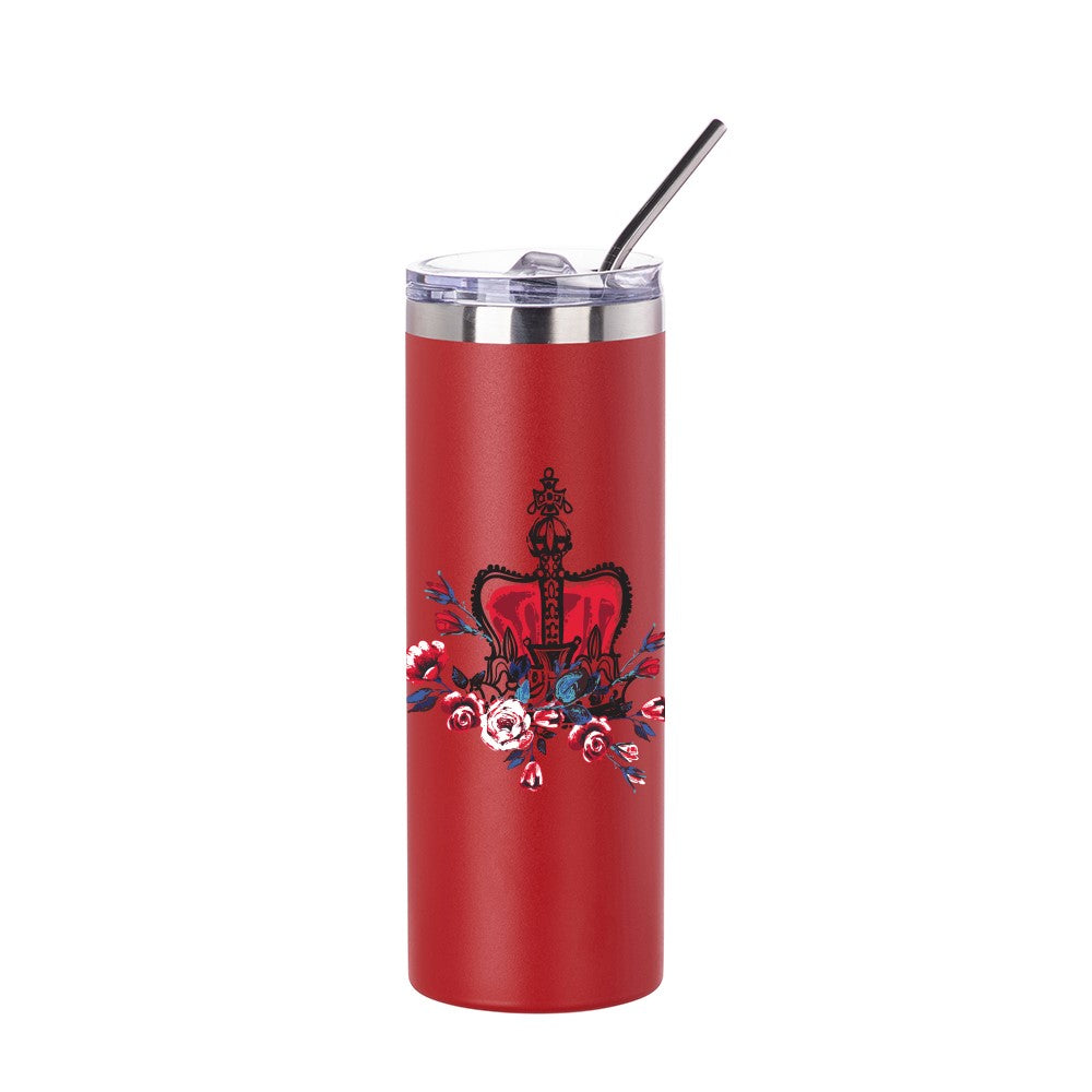 Thermo-Becher mit Schiebe-Deckel und Strohhalm (600 ml / farbig / für Sublimationsdrucke geeignet)