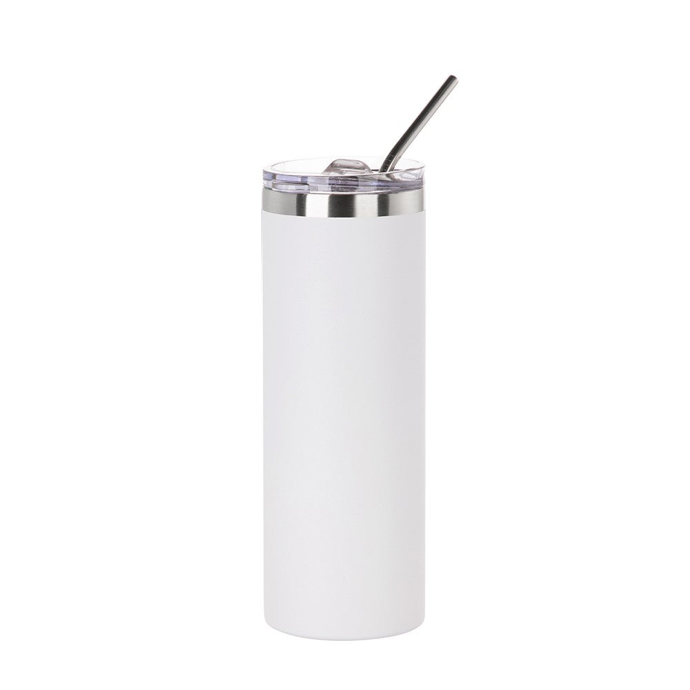 Thermo-Becher mit Schiebe-Deckel und Strohhalm (600 ml / farbig / für Sublimationsdrucke geeignet)