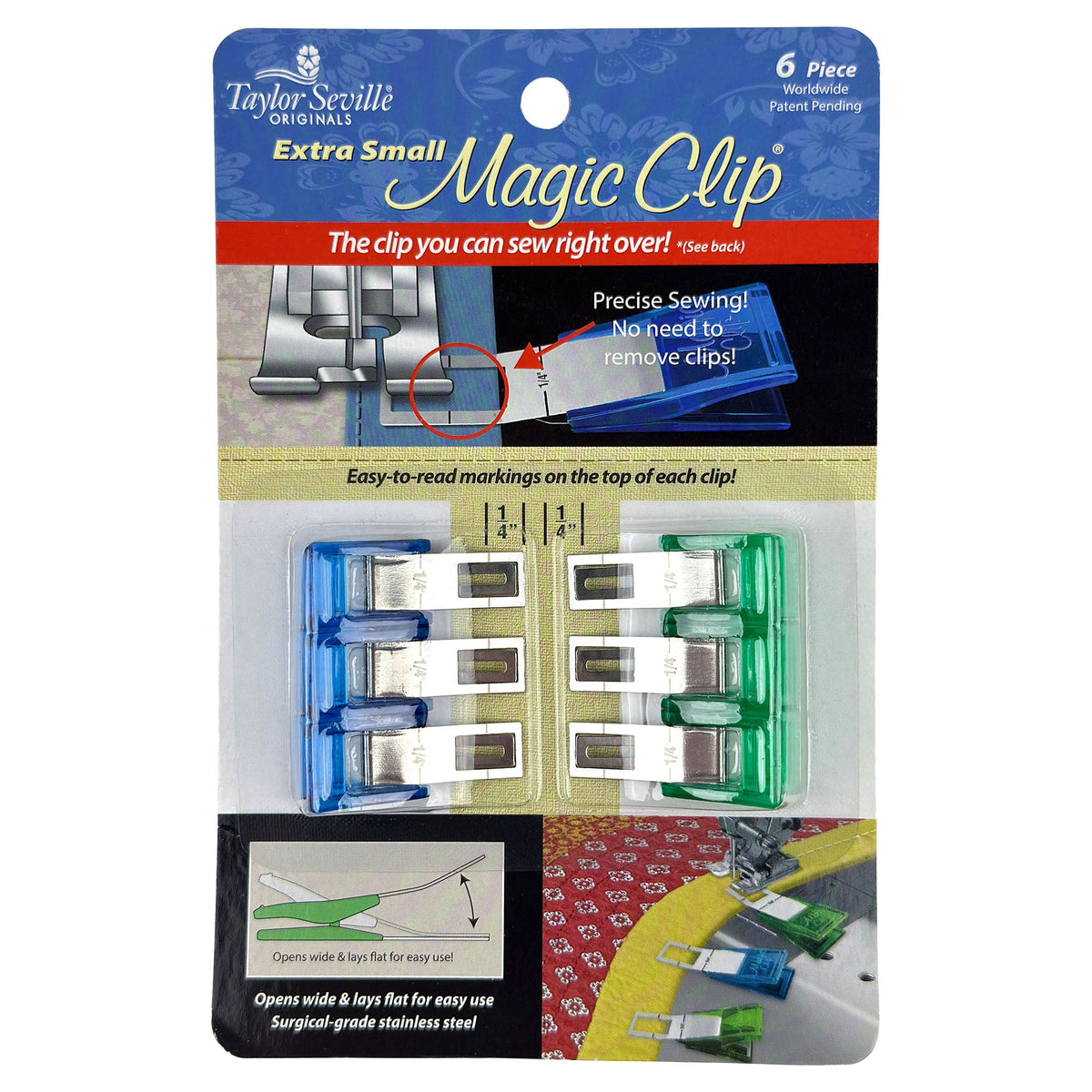 Taylor Seville Stoffklammern Magic Clips Extra Small (6er Pack) Nähklammern, Nähclips, übernähbar!