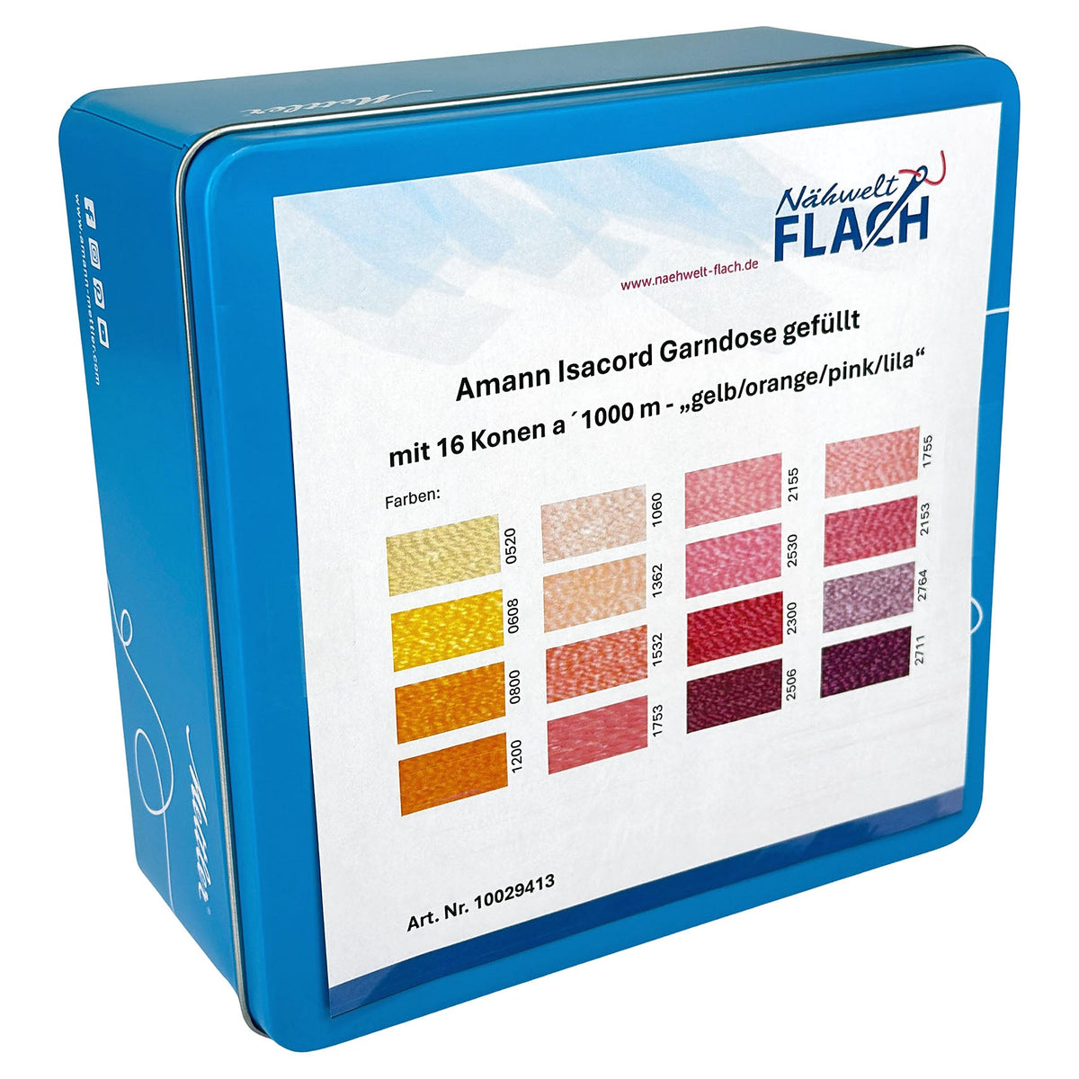 Amann Mettler Garndose Isacord (Farbe gelb, orange, pink, lila / 1000 m / 16 Konen / Stickgarn)