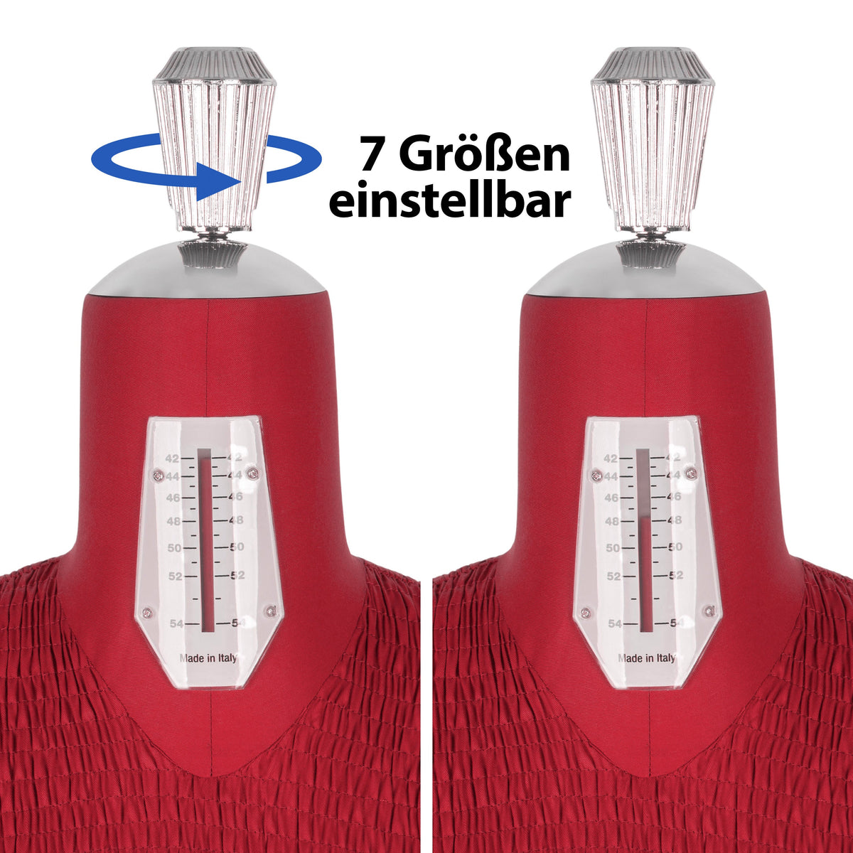 Fabma Schneiderpuppe/Schneiderbüste / Arm links und rechts / mit Rollen (weiblich / Plus-Size-Größe 42-54 / rot / verstellbar)