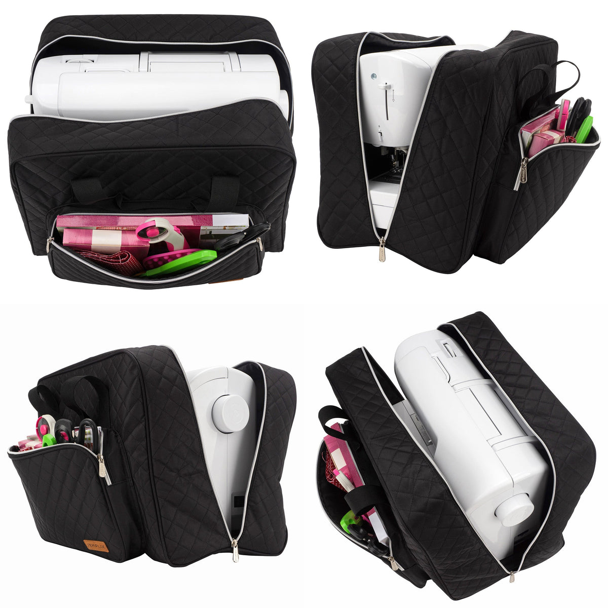 Semplix Nähmaschinentasche XL Quilting (schwarz / Reißverschluss silber)