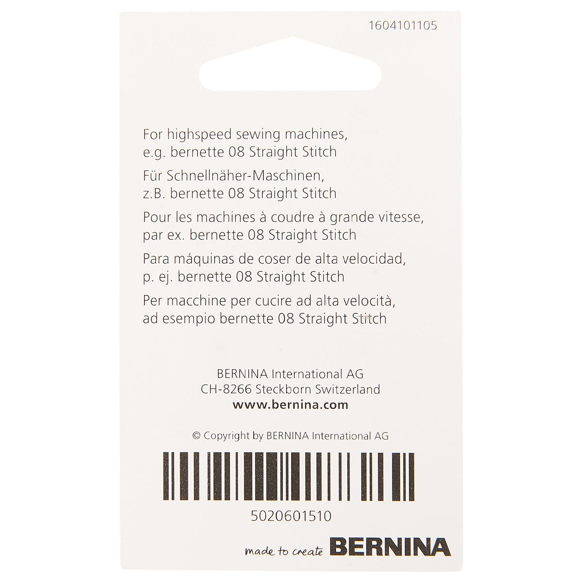 Bernina Schnellnäher Nadeln / Stärke 100 / 5 Nadeln / für B08 Straight Stitch