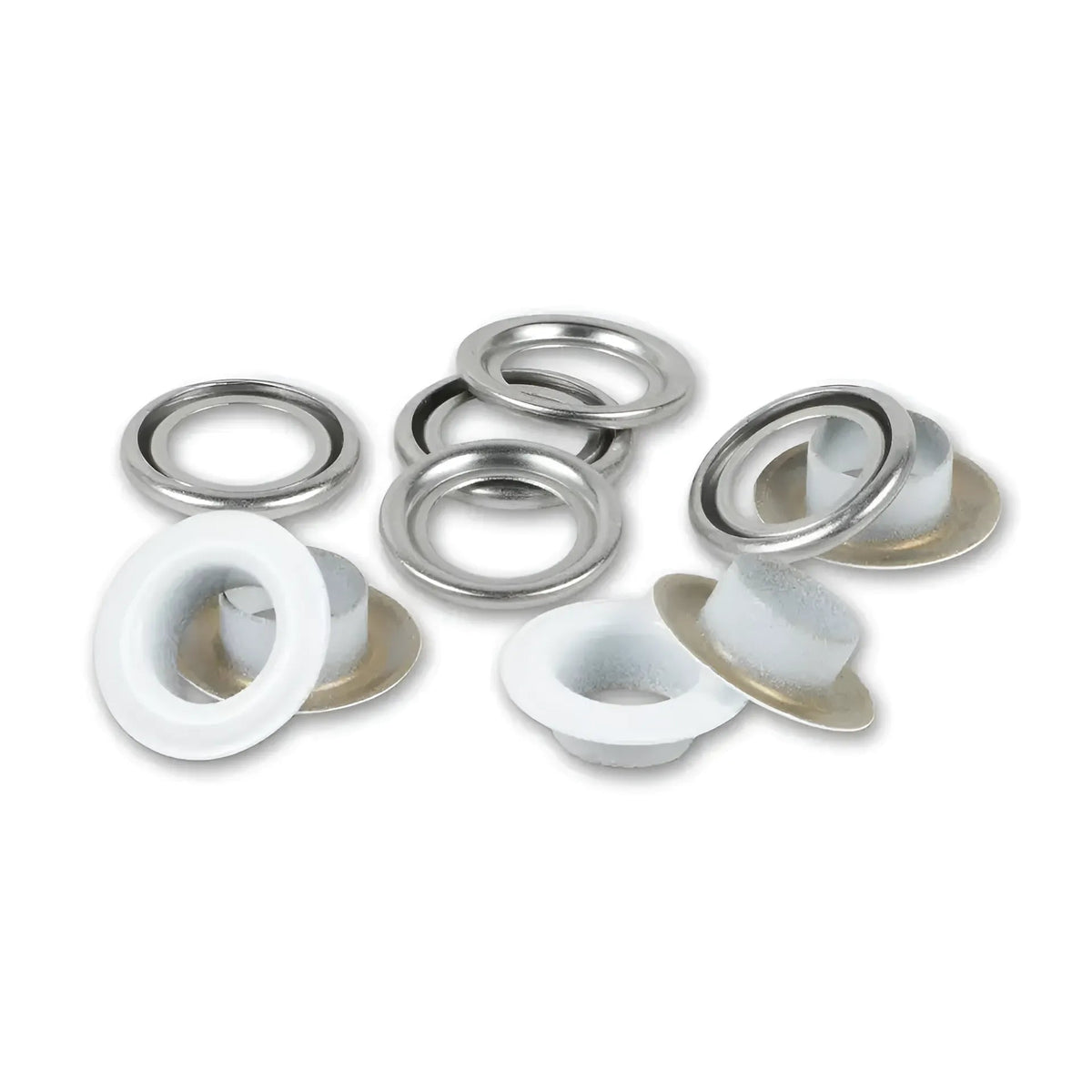 Prym Ösen mit Scheiben (8 mm/ weiß-silberfarbig/ 32 St.)