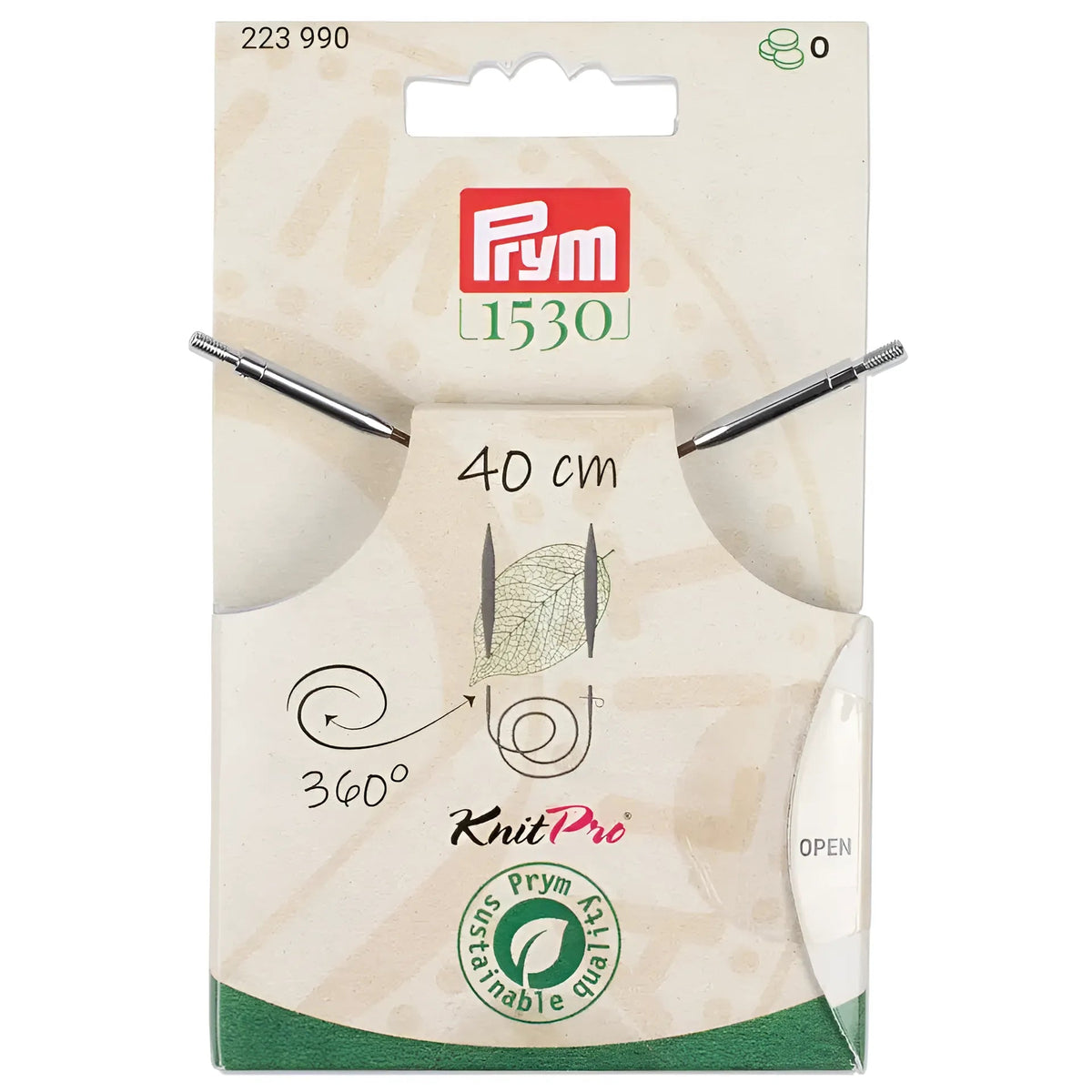 Prym Natural Kunststoffseil 40 cm (360° drehbare Endstücke / austauschbare Nadelspitzen)