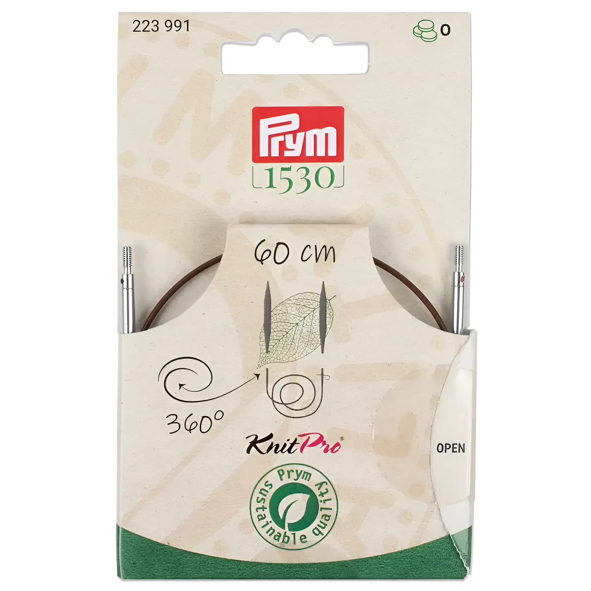 Prym Natural Kunststoffseil 60 cm (360° drehbare Endstücke / austauschbare Nadelspitzen)