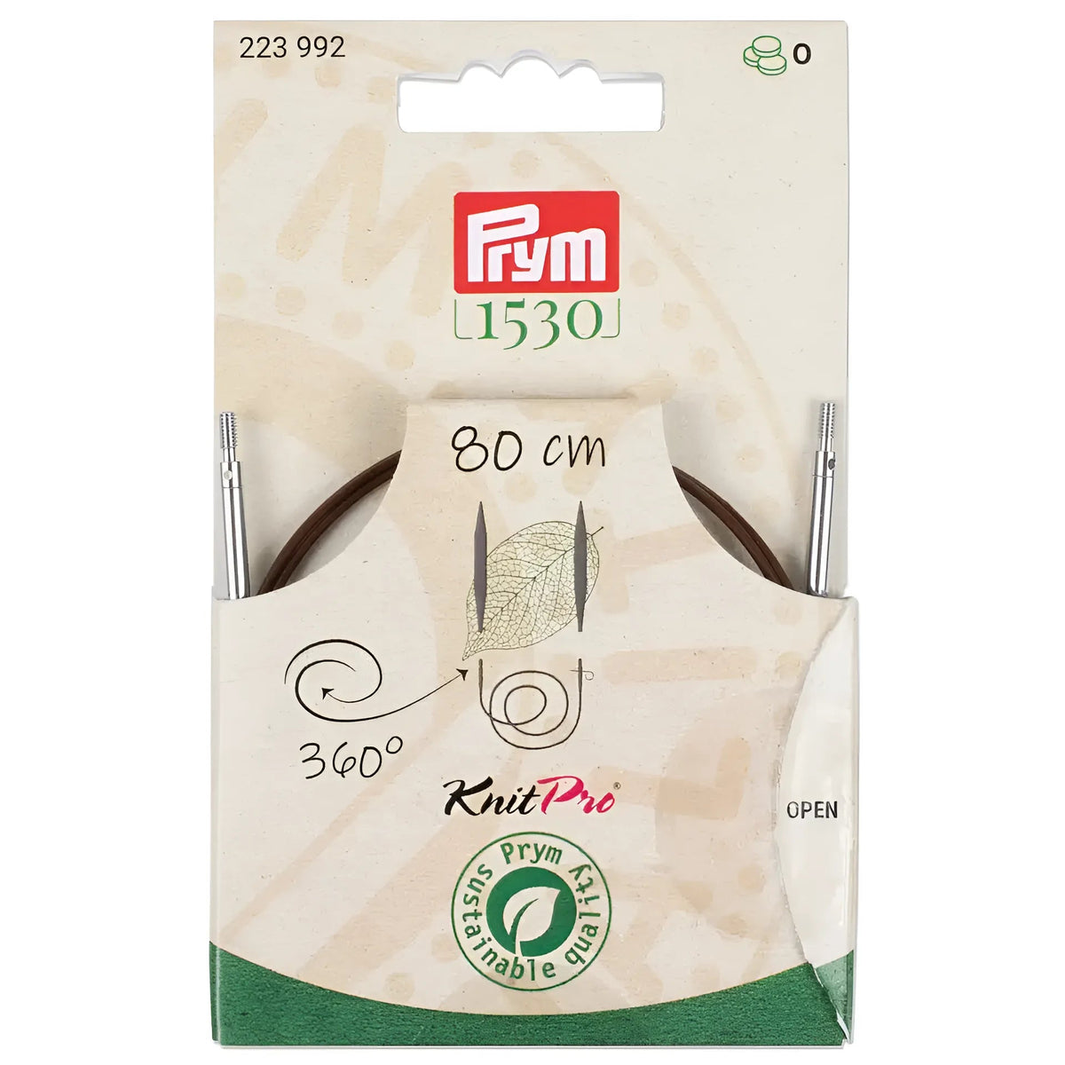 Prym Natural Kunststoffseil 80 cm (360° drehbare Endstücke / austauschbare Nadelspitzen)