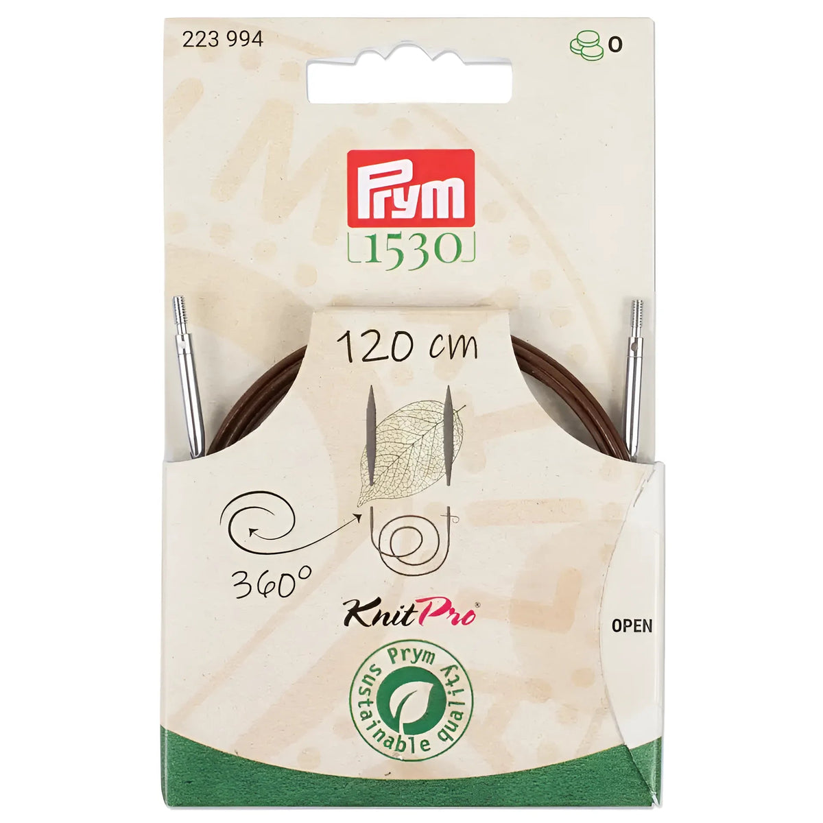 Prym Natural Kunststoffseil 120 cm (360° drehbare Endstücke / austauschbare Nadelspitzen)