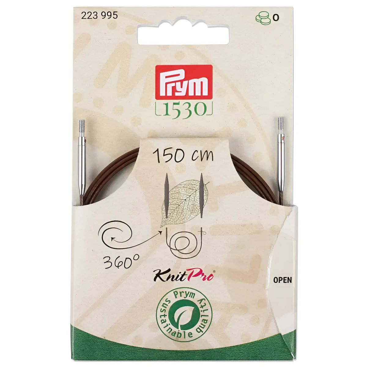 Prym Natural Kunststoffseil 150 cm (360° drehbare Endstücke / austauschbare Nadelspitzen)