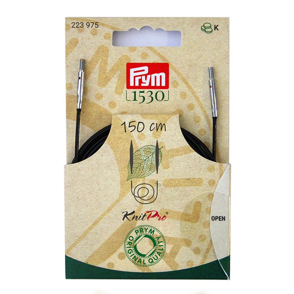 Prym Natural Kunststoffseil 150 cm (360° drehbare Endstücke / austauschbare Nadelspitzen)