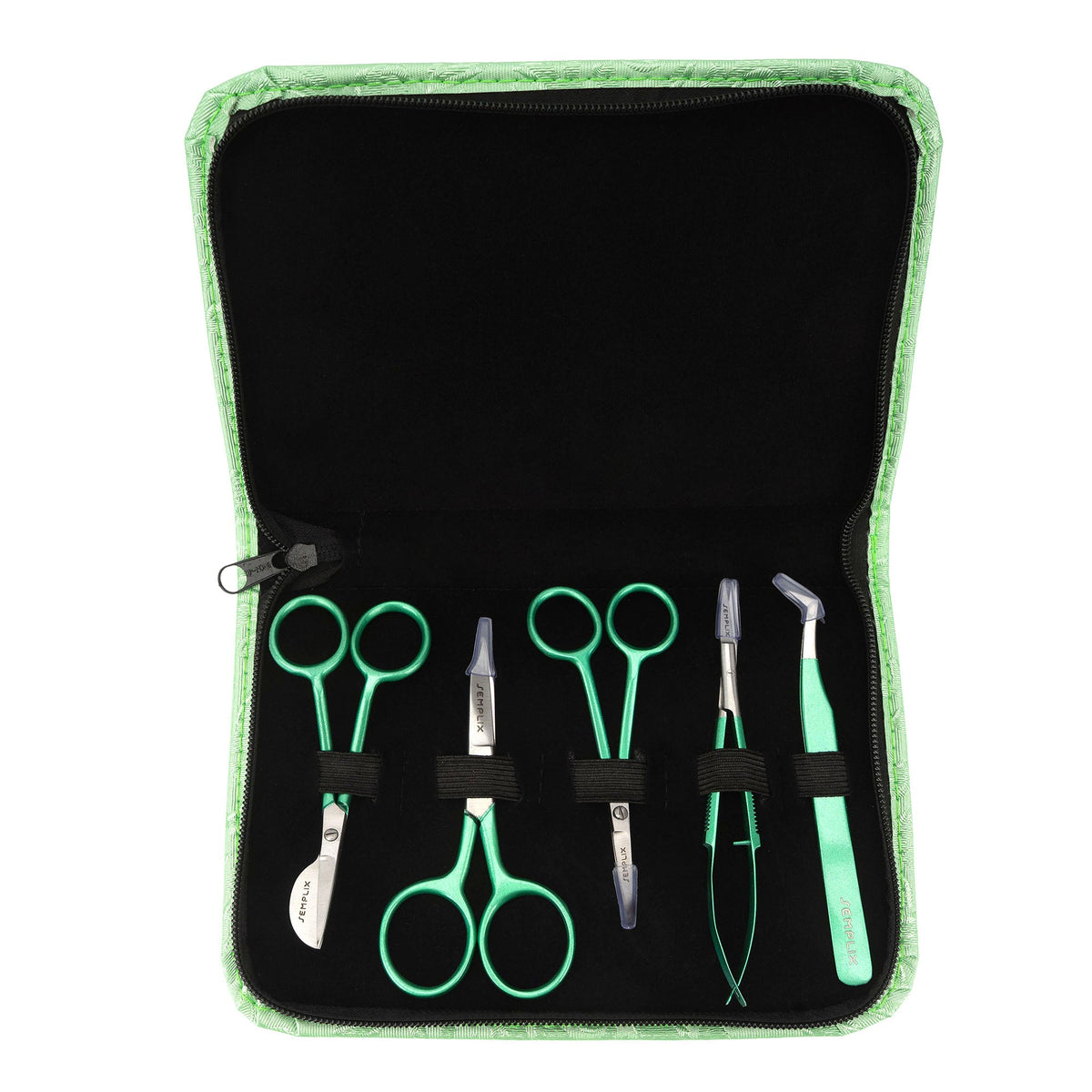 Semplix Scheren-Set (grün-metallic / 5-teilig / mit Etui)