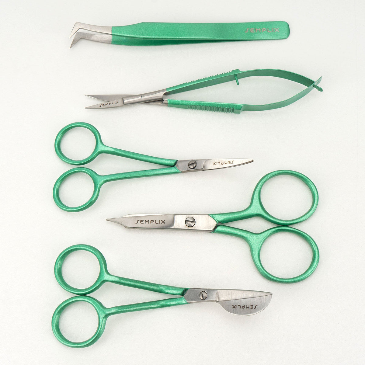 Semplix Scheren-Set (grün-metallic / 5-teilig / mit Etui)