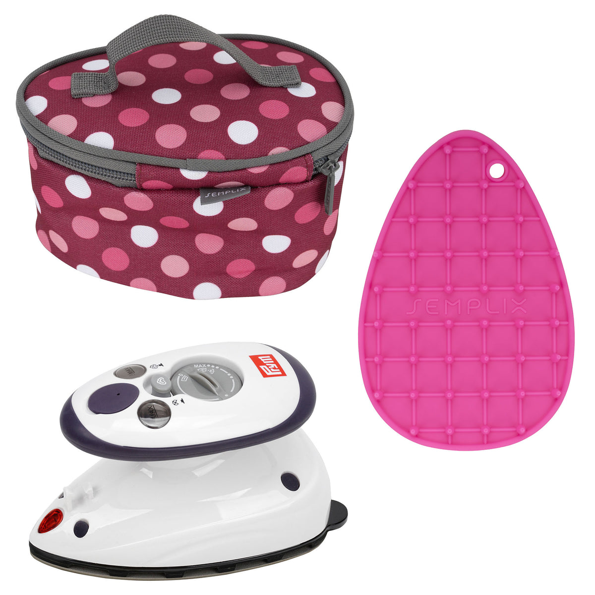 Semplix Mini-Dampfbügeleisen-Set Polka Dots berry/pink