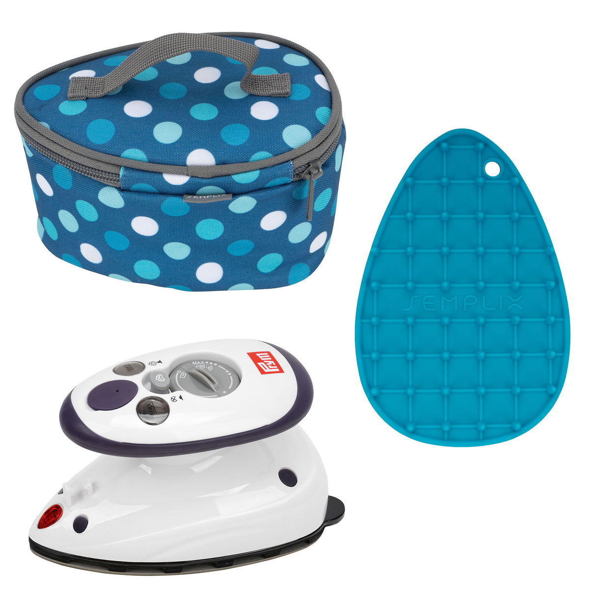 Semplix Mini-Dampfbügeleisen-Set Polka Dots petrol/türkis
