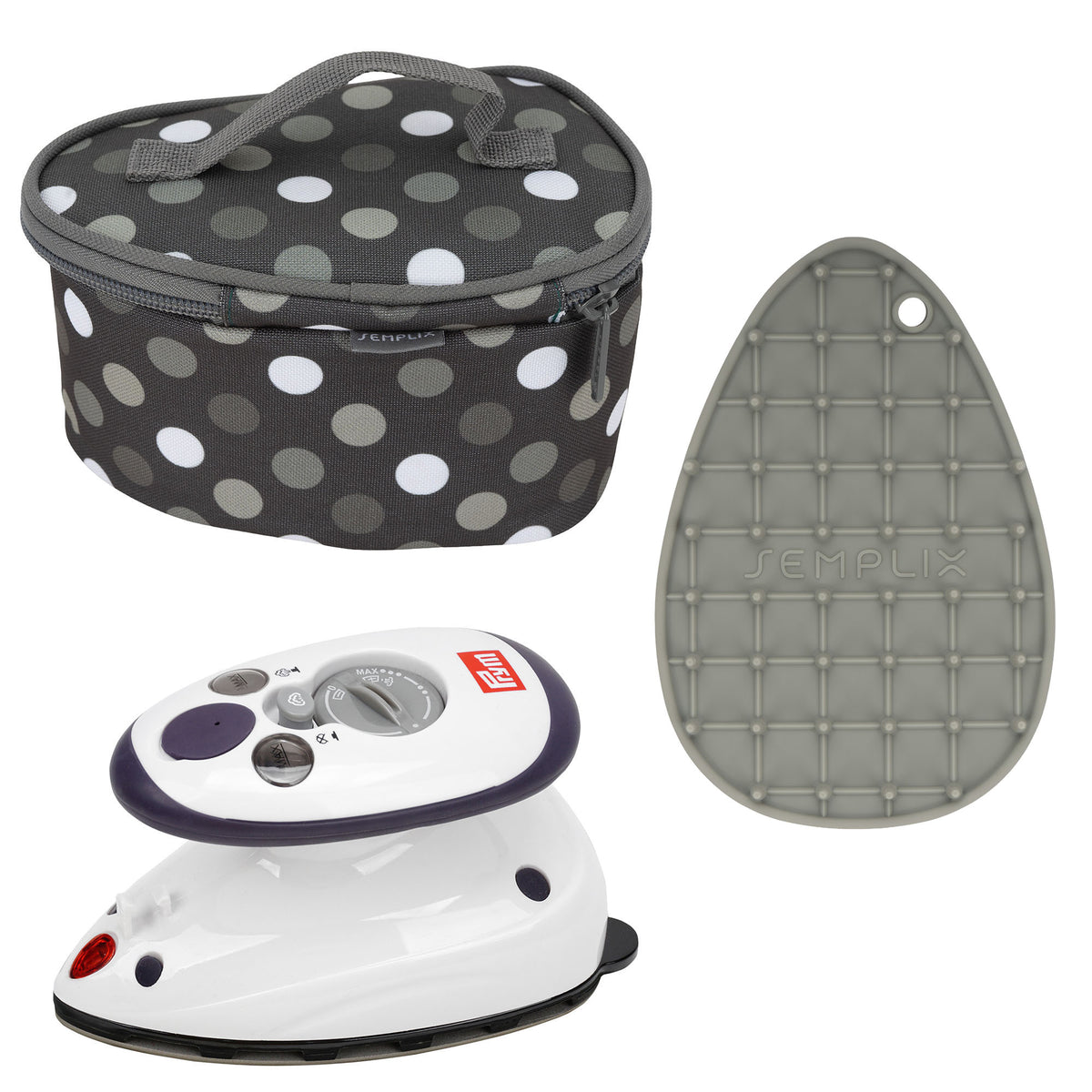 Semplix Mini-Dampfbügeleisen-Set Polka Dots anthrazit/grau