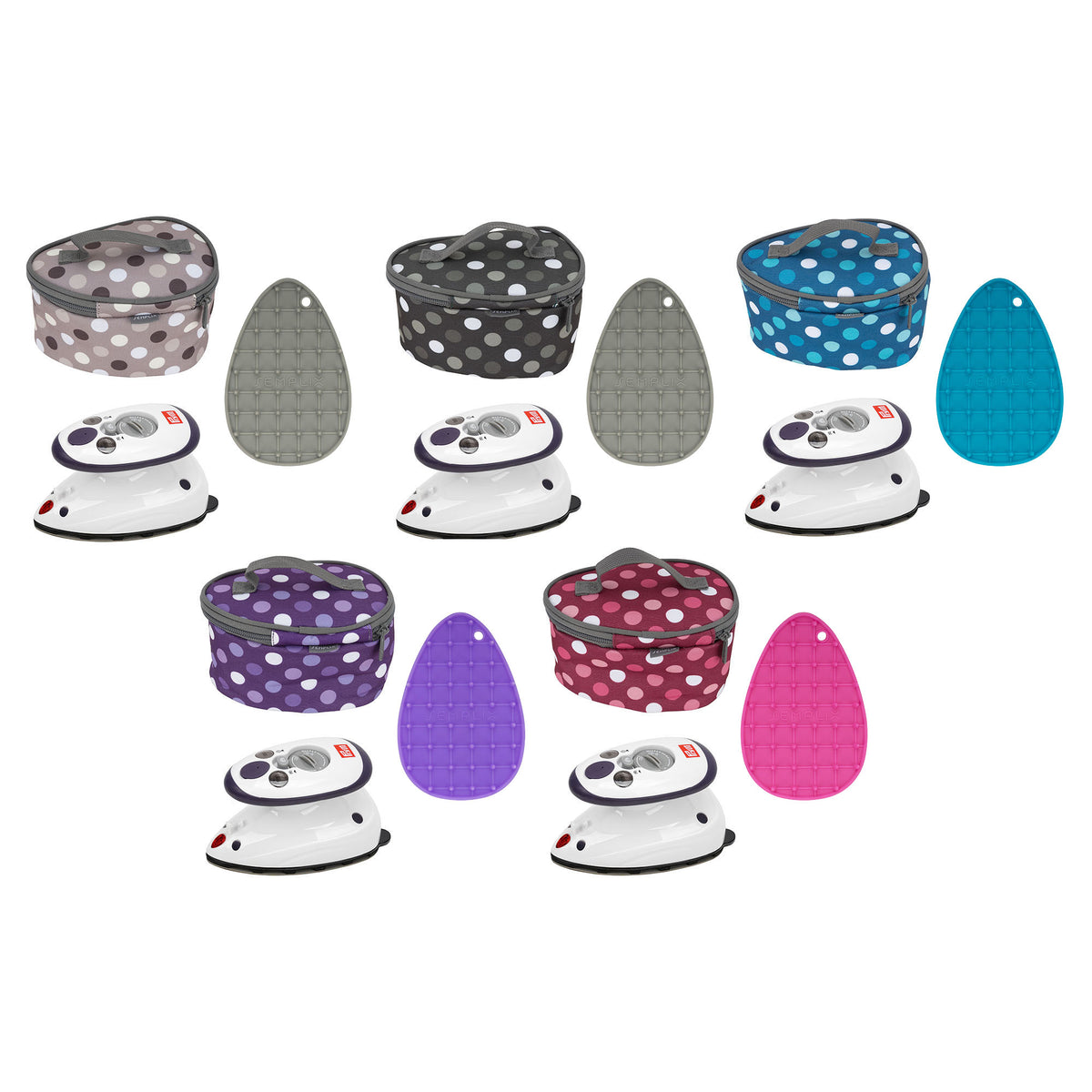 Semplix Mini-Dampfbügeleisen-Set Polka Dots anthrazit/grau