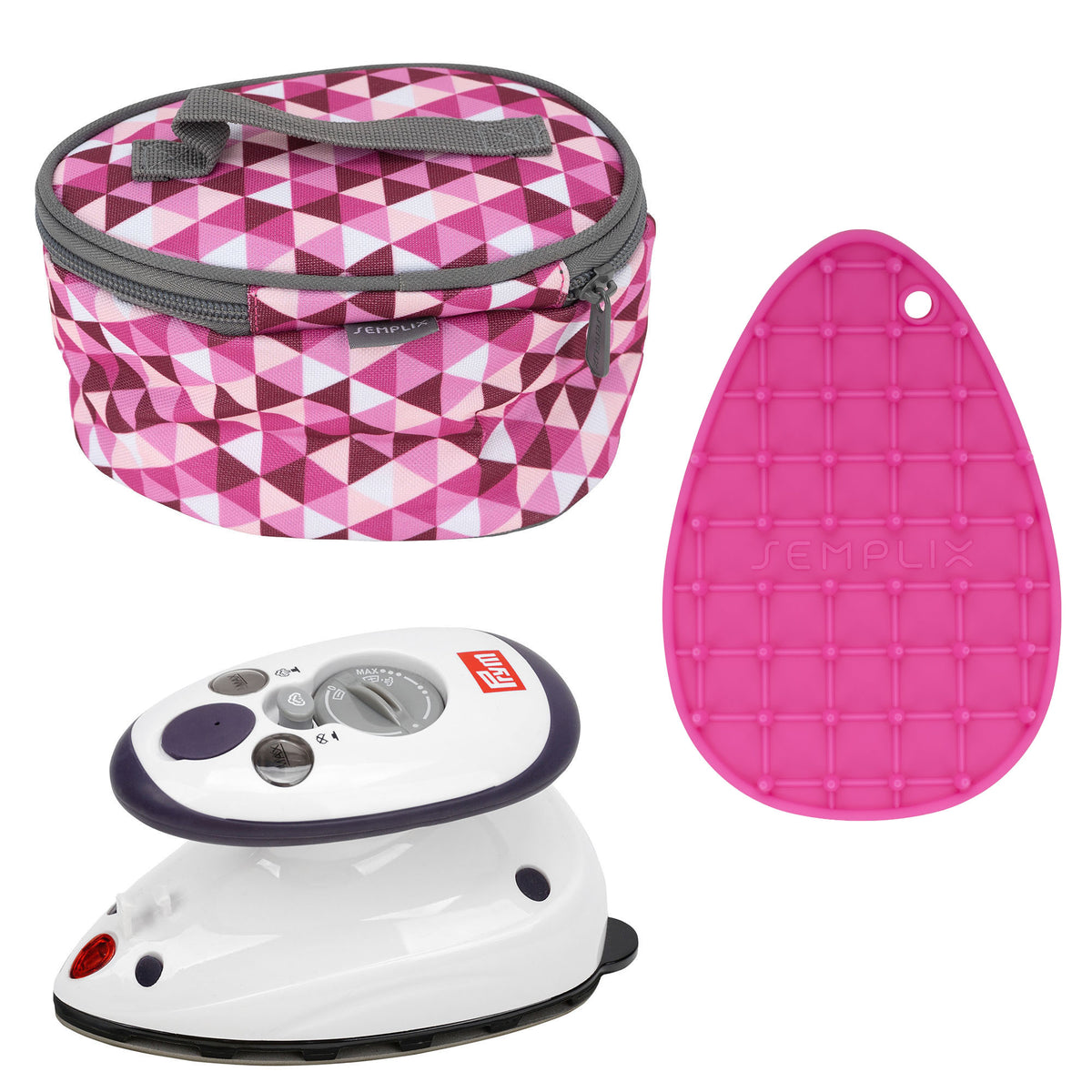 Semplix Mini-Dampfbügeleisen-Set Diamond berry/pink