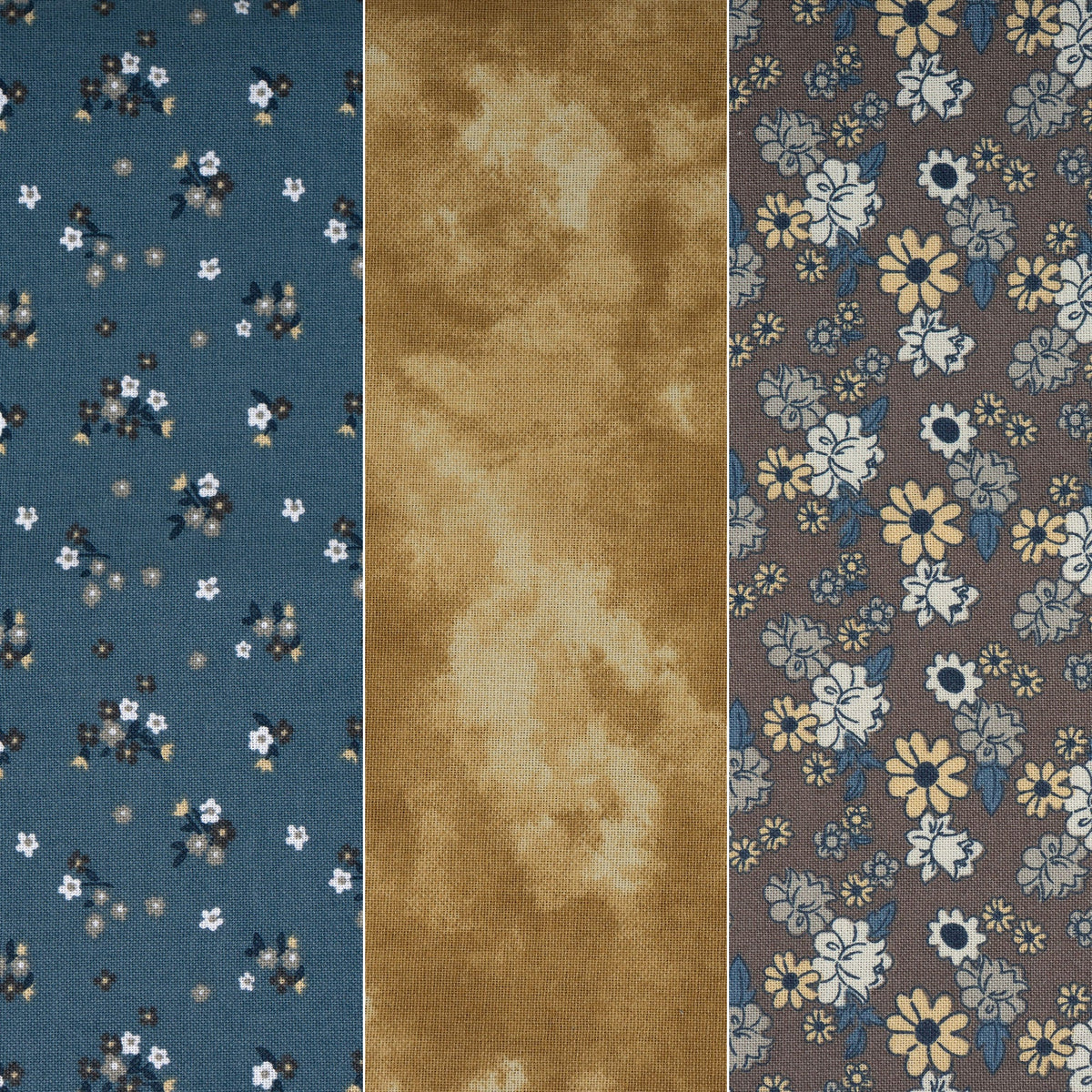 3er Bundle Baumwollstoff gemustert (je 50 x 135 cm / jeans/beige/braun)
