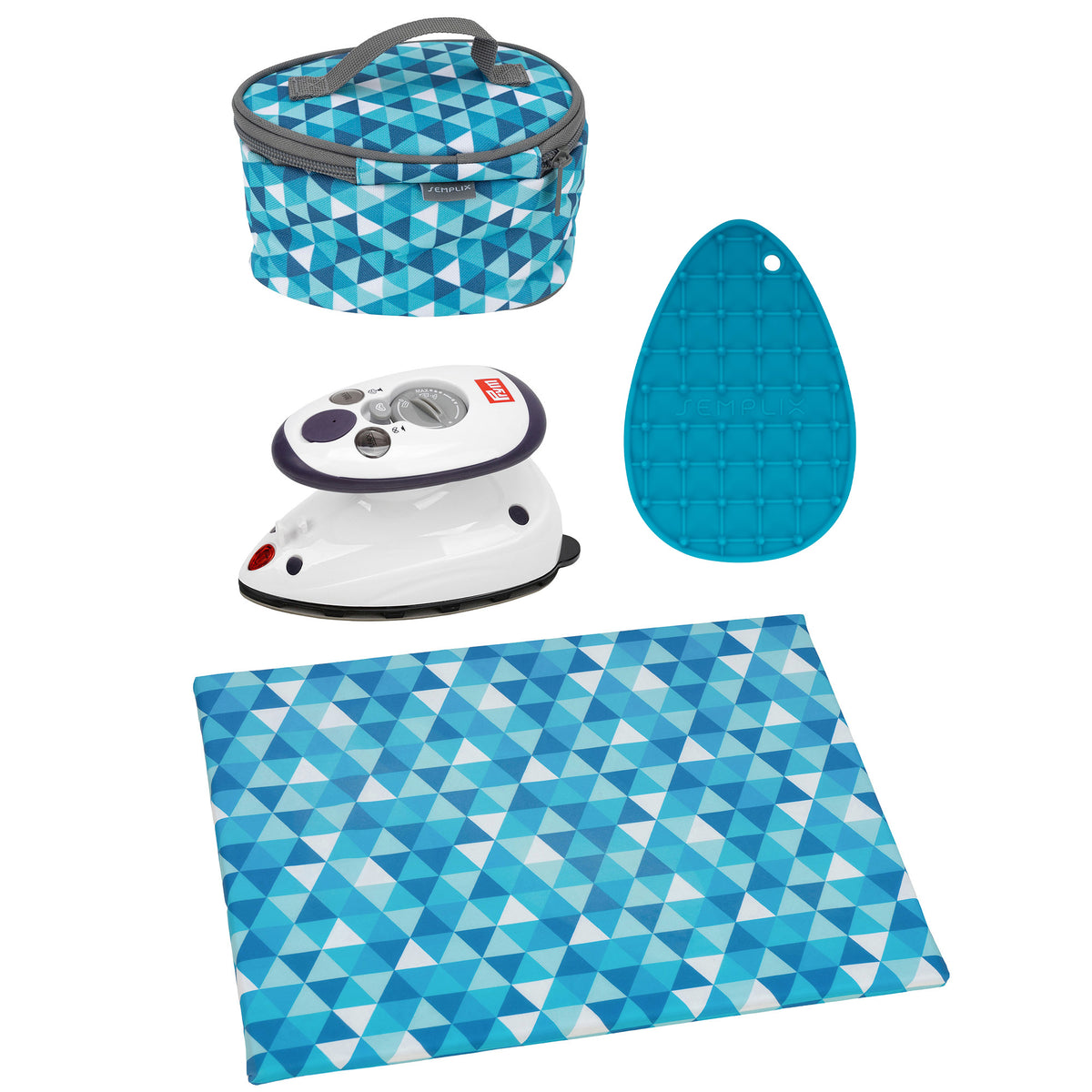 Semplix Mini-Bügeleisen Set + Unterlage Diamond petrol/türkis