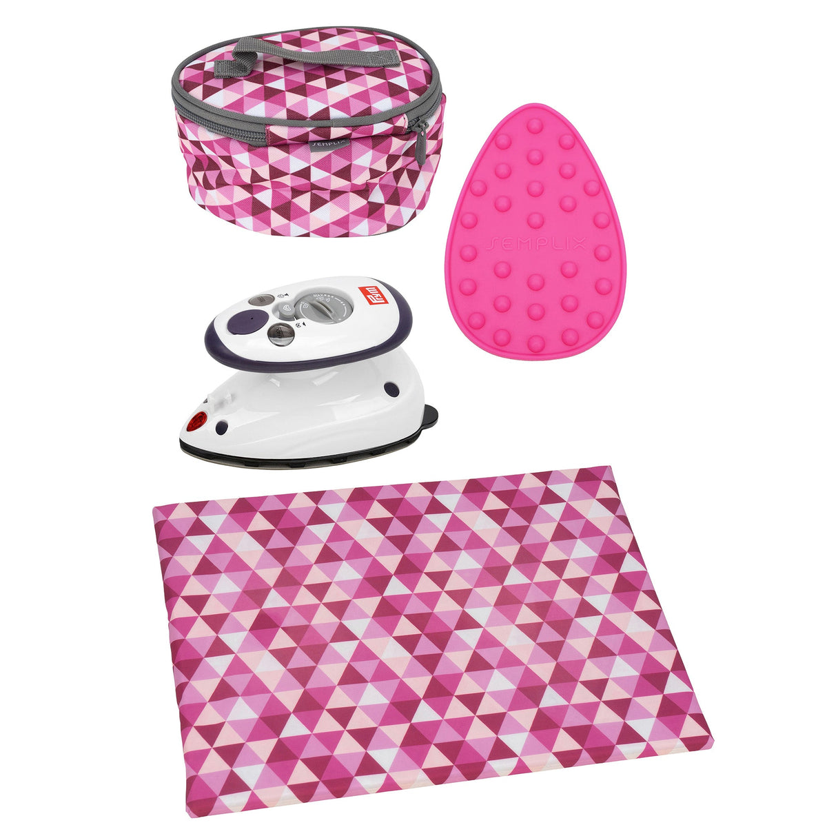 Semplix Mini-Bügeleisen Set + Unterlage Diamond berry/pink