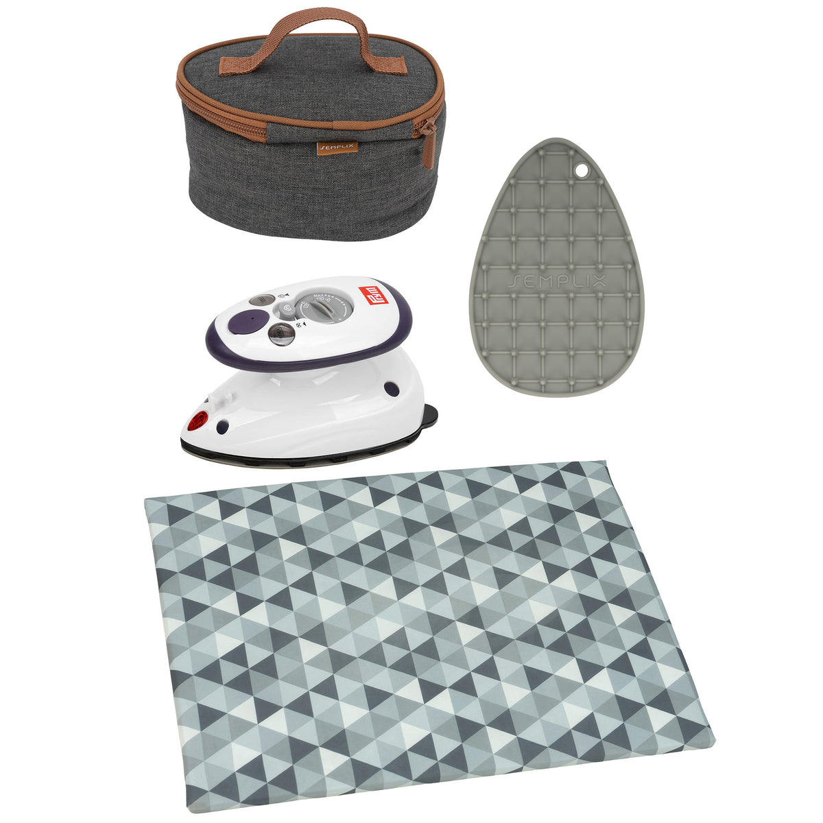 Semplix Mini-Bügeleisen Set + Unterlage Uni anthrazit/braun