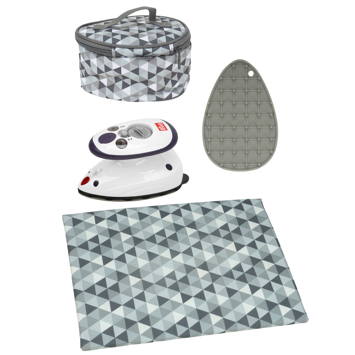 Semplix Mini-Bügeleisen Set + Unterlage Diamond grau