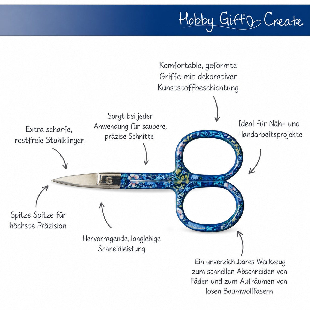 Stickschere von Hobby Gift Floral (9,3 cm)