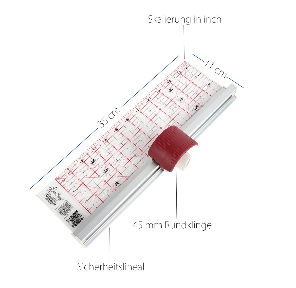 Ruler-Cutter Schneidlineal 34 cm Skalierung in inch 4,5" x 13,5"