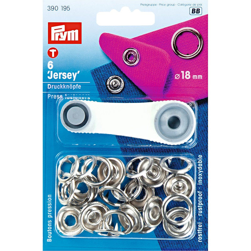 Prym Jersey Ring Druckknöpfe (18 mm/ silberfarbig/ 6 St./ inkl. Werkzeug)