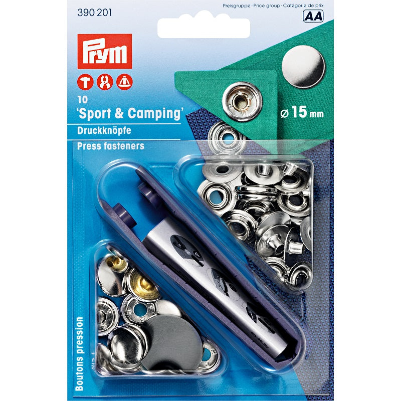 Prym Druckknöpfe Sport & Camping (15 mm/ altmessing/ 10 St./ inkl. Werkzeug)