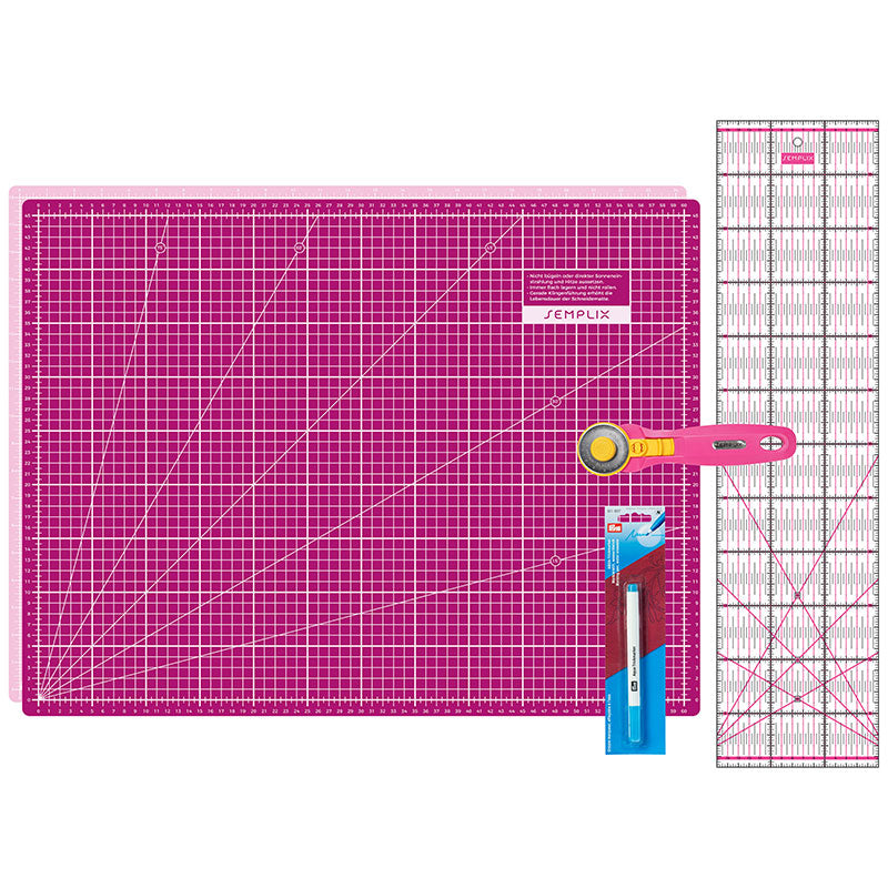 Semplix Schneidematten-Set A2 pink/ beere + GRATIS Prym Aqua-Trickmarker