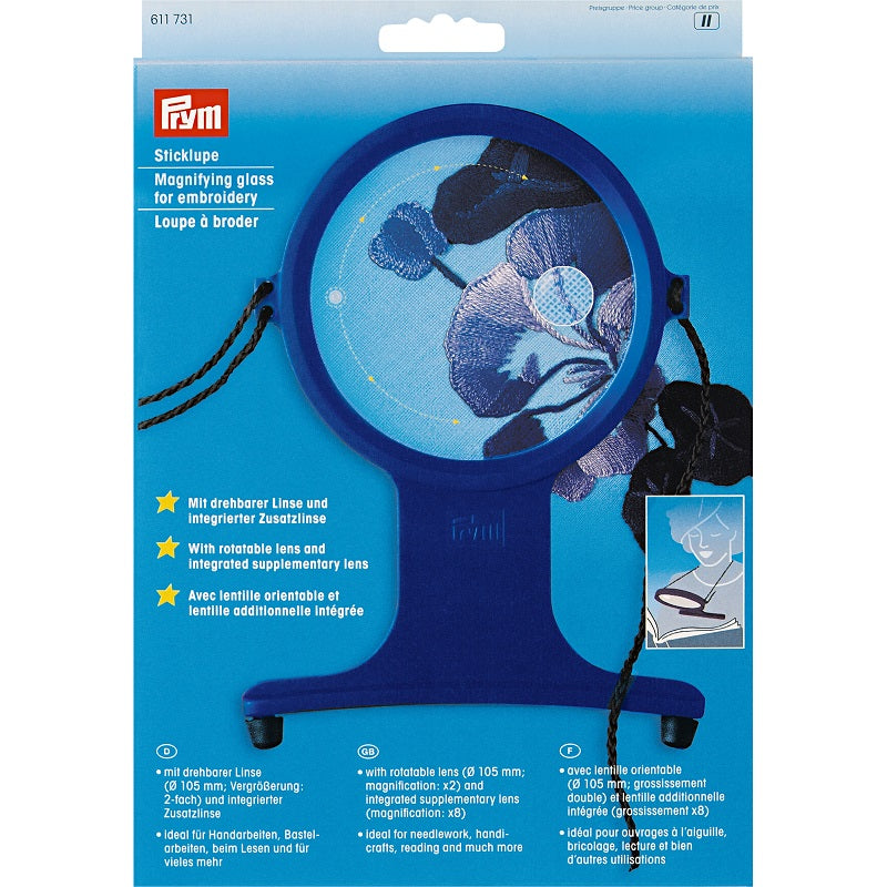 Prym Sticklupe mit Band (Linse drehbar/ Ø 10,5 cm/ integr. Zusatzlinse)