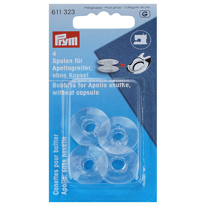 Prym Nähmaschinenspulen für Apollogreifer ohne Kapsel (transparent/ 4 St.)