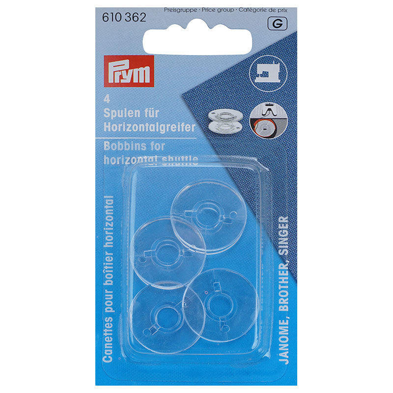 Prym Nähmaschinenspulen Horizontalgreifer (20,5 x 11,5 mm/ transparent/ 4 St.)
