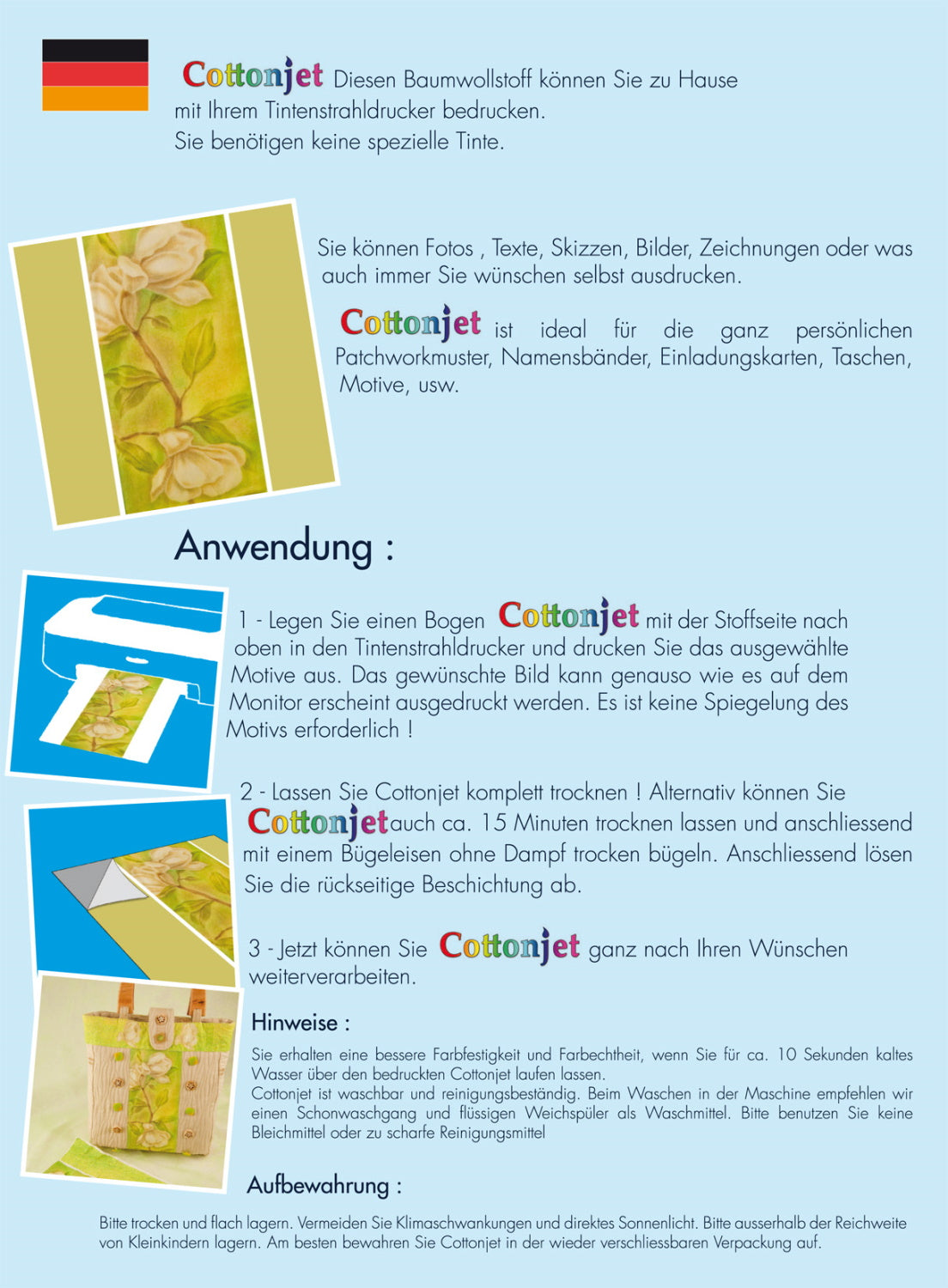 Cottonjet "Jeans"  zum  Aufnähen 3 Stück 21,6 x 27,9 cm (US-Letter)