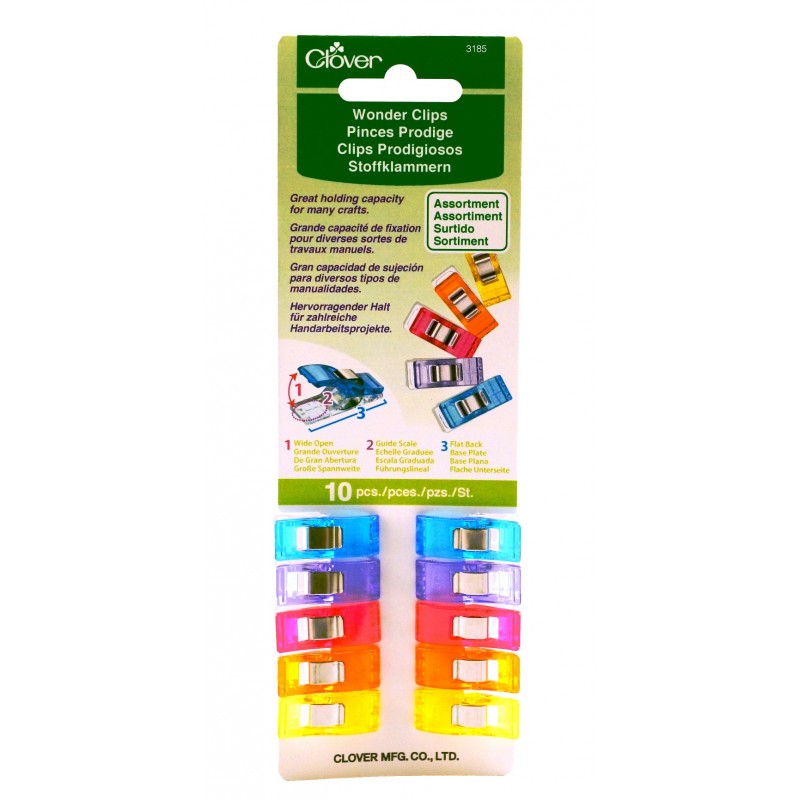 Clover Wonder Clips Quiltclips Stoffklammern, Nähklammern (25 x 10 mm/ bunt/ 10 St.)