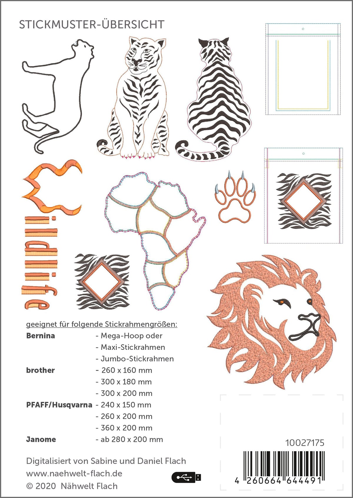Nähwelt Flach Stickmuster USB Wildlife (10 Stickmuster)