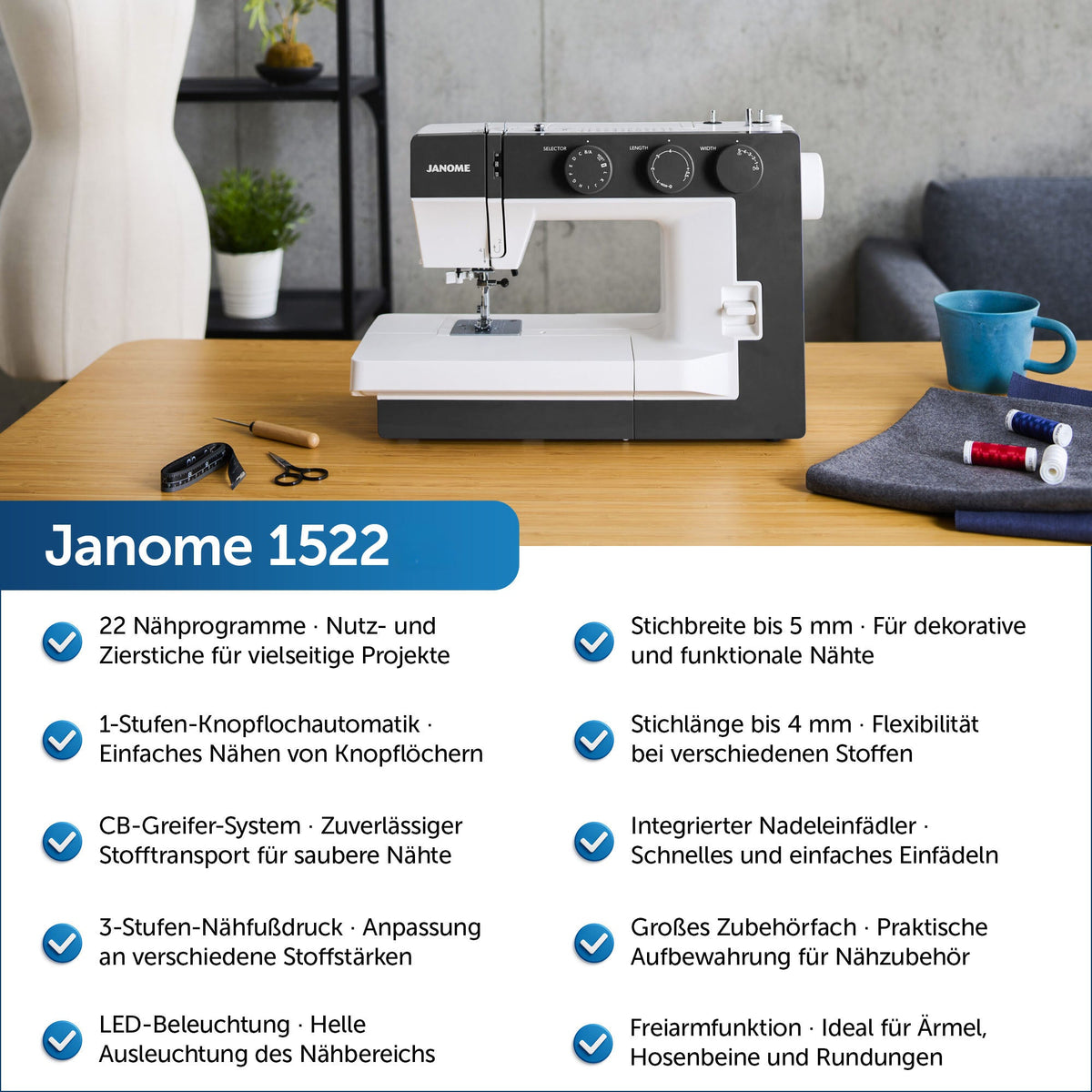 Janome 1522RD Mechanische Nähmaschine (rot)