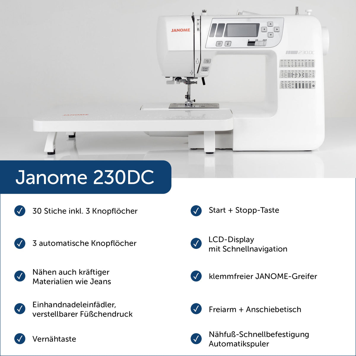 Janome 230 DC Computer Nähmaschine inkl. Anschiebetisch