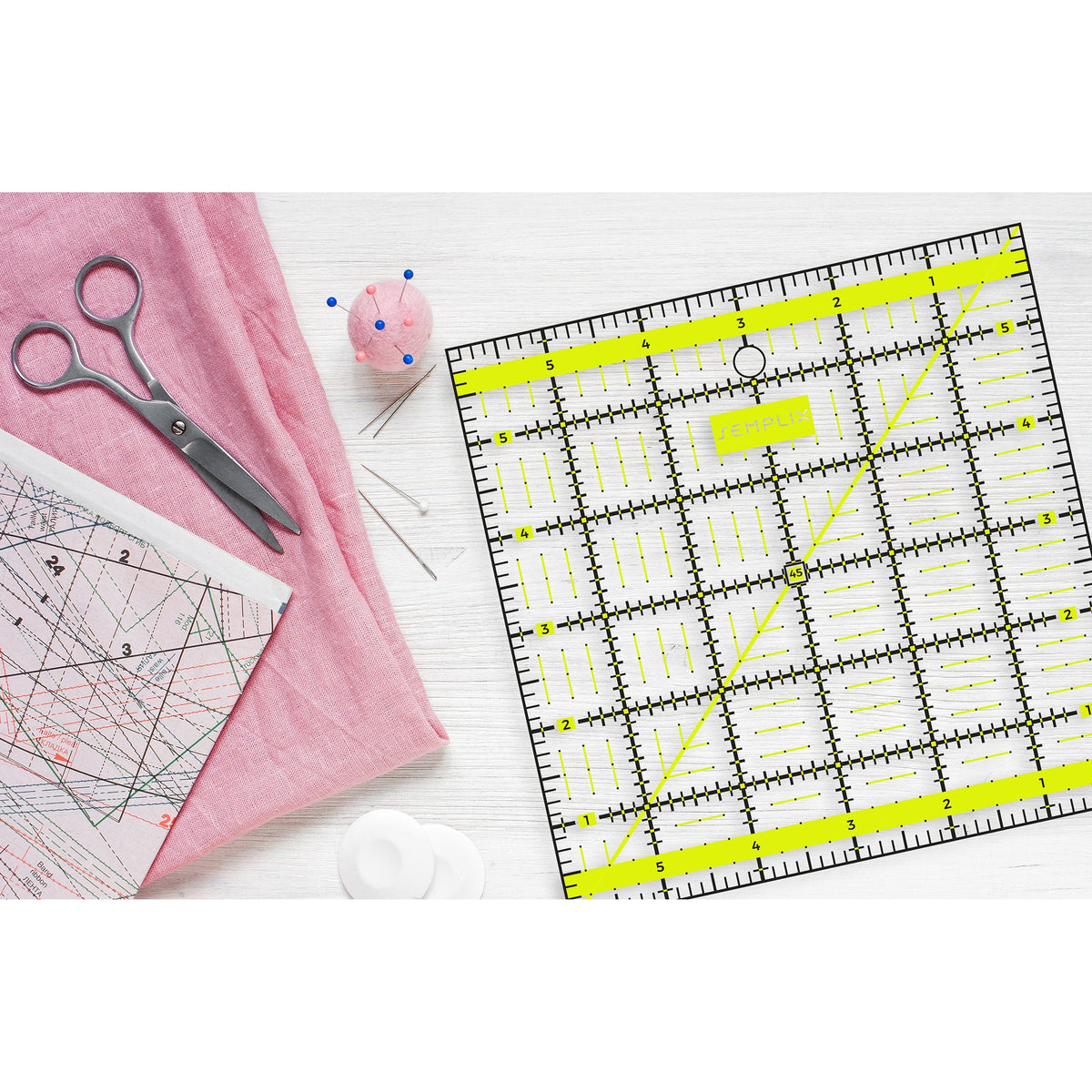 Semplix Patchwork-Quiltlineal (6" x 6"/ 2,5 mm dick/ gelb)