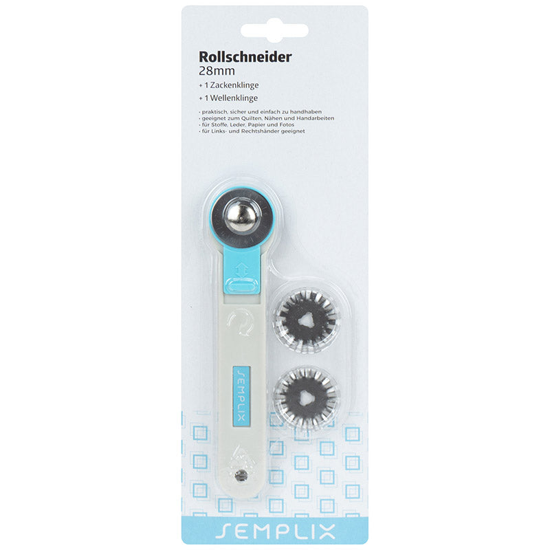 Semplix Rollschneider Mini 3 Klingen (28 mm/ gerade - Zacken - Wellen/  blau)