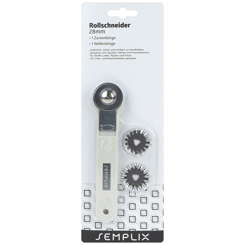 Semplix Rollschneider Mini 3 Klingen (28 mm/ gerade - Zacken - Wellen/ grau)