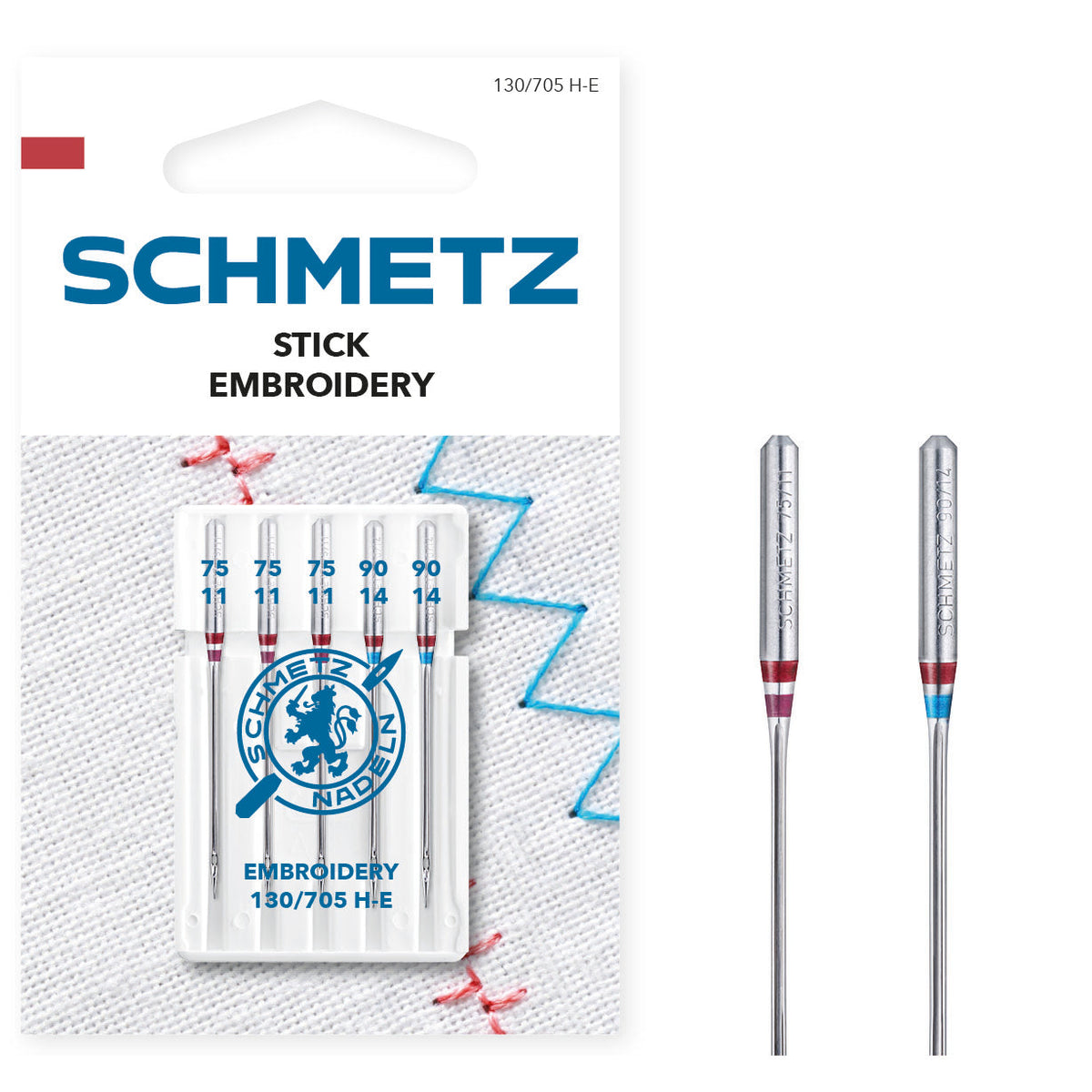 Schmetz Embroidery-Sticknadeln 75-90/ System 130/705 H-E/ 5 Nadeln