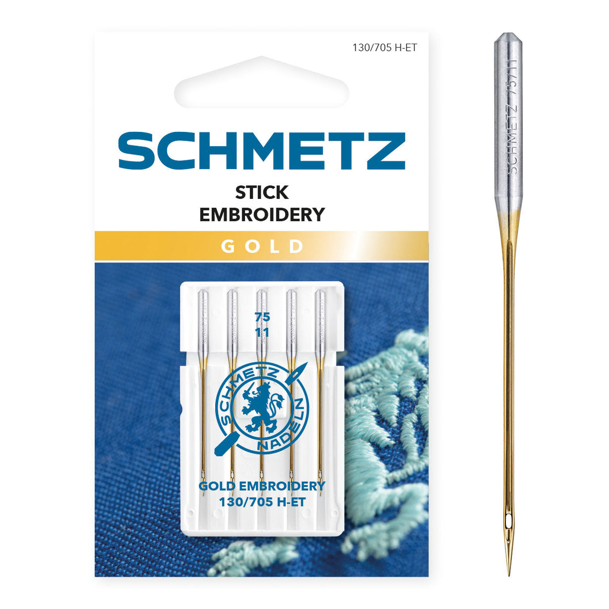 Schmetz Gold Embroidery-Sticknadeln 75/ System 130/705 H-ET/ 5 Nadeln